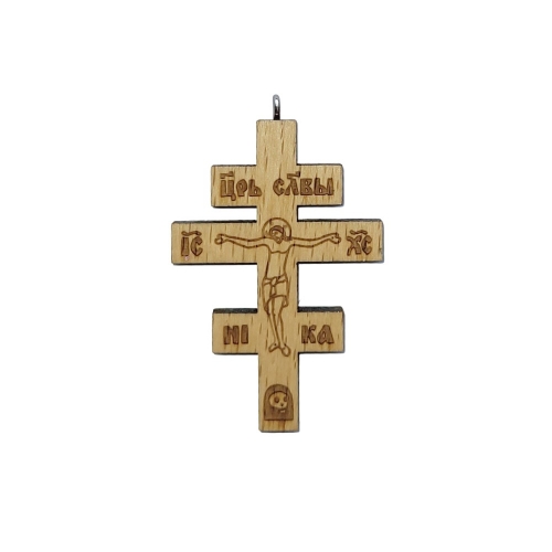 Krížik drevený gréckokatolícky na koženej šnúrke, vzor 1