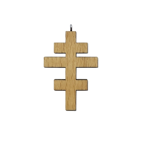 Krížik drevený gréckokatolícky na koženej šnúrke, vzor 3