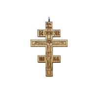 Krížik drevený gréckokatolícky na koženej šnúrke, vzor 5