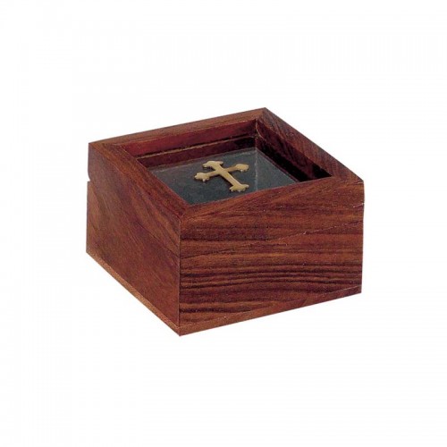 Relikviár drevený so sklom a mosadzným krížom 02