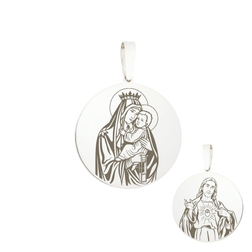 Medailónik strieborný - Škapuliar (Panna Mária plus Srdce Ježišovo) (kruh)