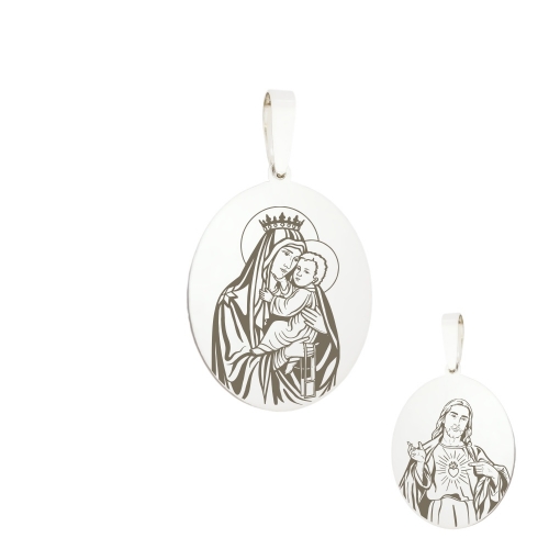 Medailónik strieborný - Škapuliar (Panna Mária plus Srdce Ježišovo) (ovál)