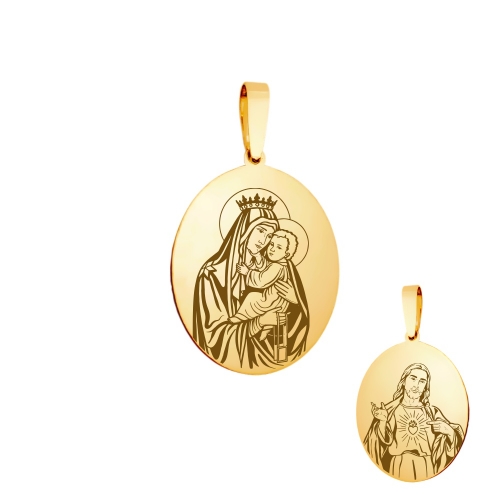 Medailónik "Škapuliar (Panna Mária plus Srdce Ježišovo)", zlatý (ovál)