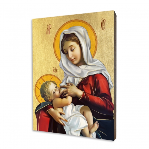 Ikona "Božia Matka dojčiaca - Mliekopitatelnica", pozlátená