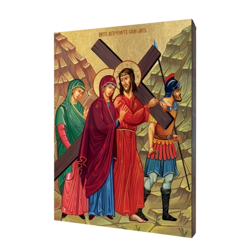 Ikona "Krížová cesta: Ježiš sa stretol so svojou Matkou", pozlátená