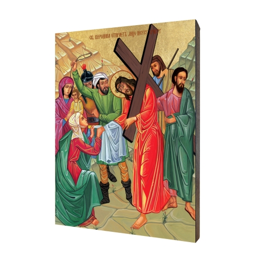 Ikona "Krížová cesta VI. - Veronika utiera Ježišovi tvár", pozlátená