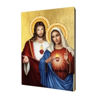 Ikona "Najsvätejšie Srdce Ježišovo a Nepoškvrnené Srdce Panny Márie", pozlátená