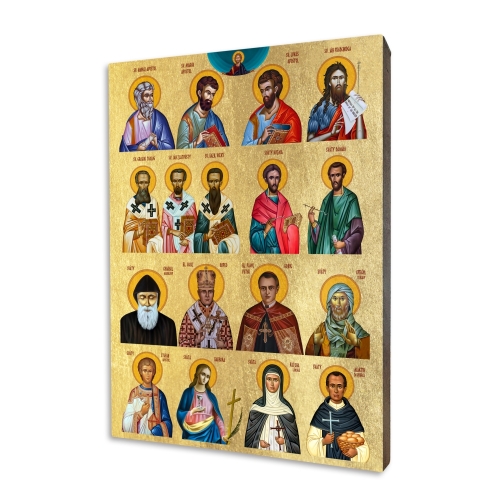 Icon "17 Saints", gilded
